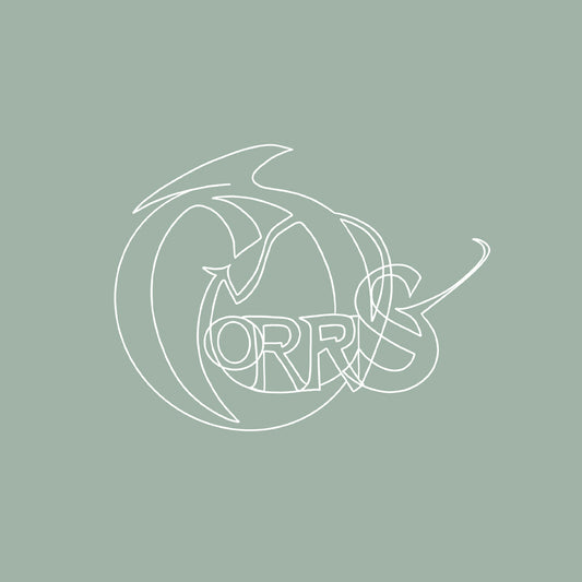 The Corrs Line Art Green Sweatshirt features white abstract line art spelling CORRS on a muted green background, printed on ultra-soft 280gsm ringspun cotton. Available from The Corrs Store by National Merchandise.